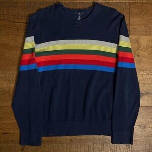Gap Striped Sweater Womens L Navy Blue Retro Coastal Ribbed Knit Crewneck